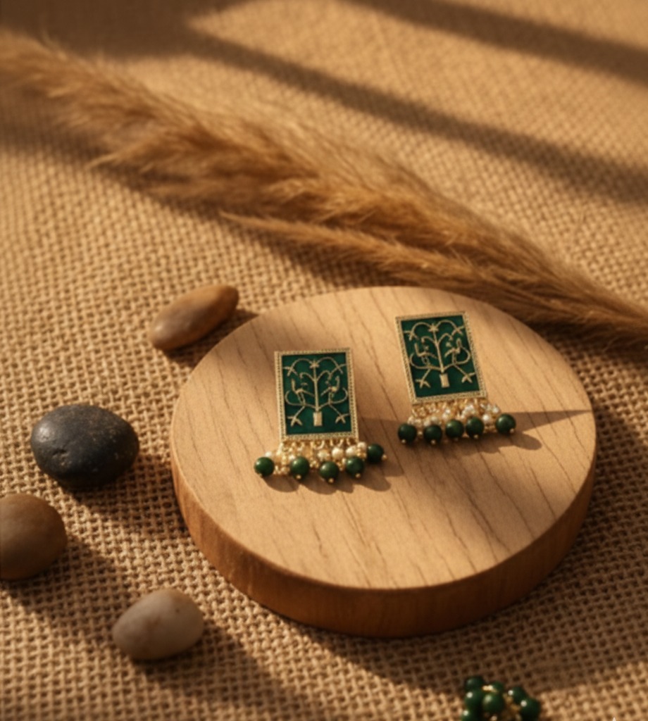 Emerald Heritage Temple Drop Earrings