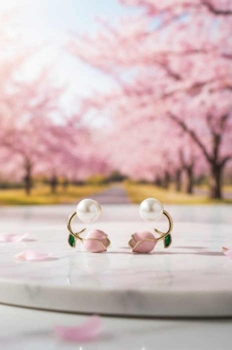Blossom Pearl Charm Stud Earrings