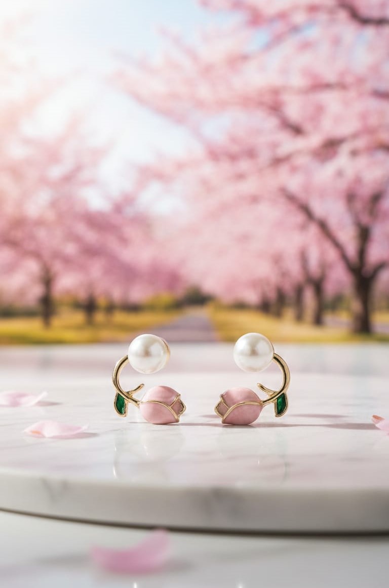 Blossom Pearl Charm Stud Earrings