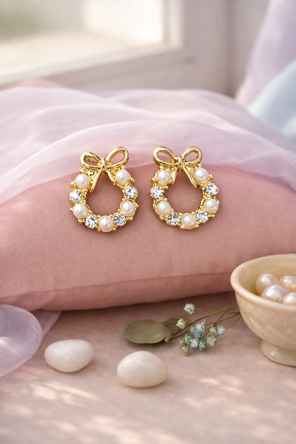 Pearl Bow Halo Earrings