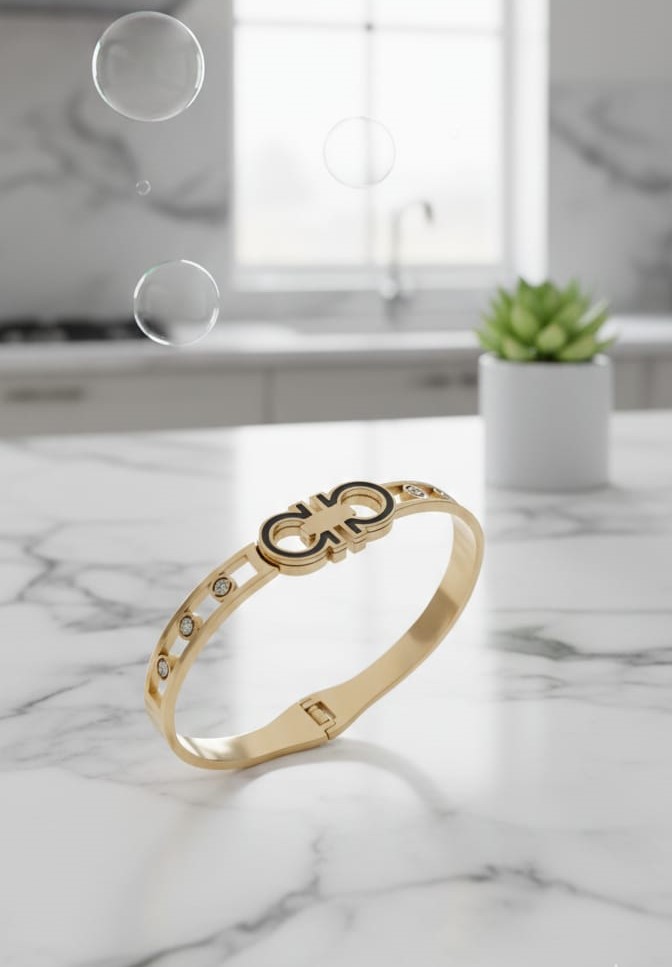 Gold-Tone Designer Hinged Bangle Bracelet
